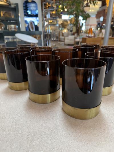 Italian Smoked Glass Bar Set with Ice Bucket and Tumblers 1970s