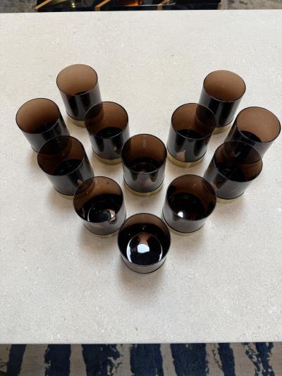 Italian Smoked Glass Bar Set with Ice Bucket and Tumblers 1970s