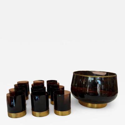 Italian Smoked Glass Bar Set with Ice Bucket and Tumblers 1970s