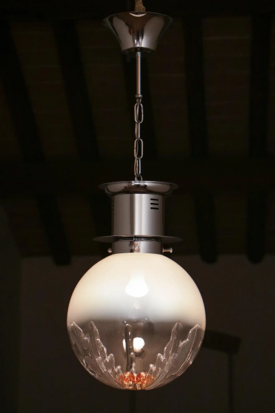 Italian Space Age Ball Pendant Ceiling Lamp Attributed to Mazzega 1970s