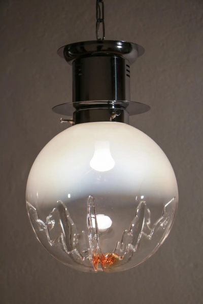 Italian Space Age Ball Pendant Ceiling Lamp Attributed to Mazzega 1970s