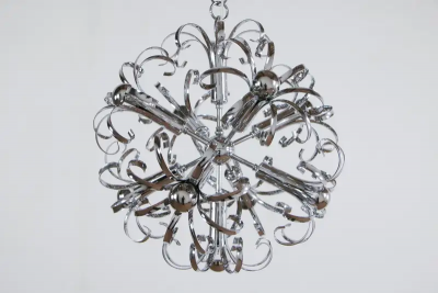 Italian Space Age Chrome Sputnik Chandelier Pendant Lamp 1970s