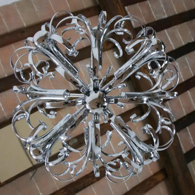 Italian Space Age Chrome Sputnik Chandelier Pendant Lamp 1970s