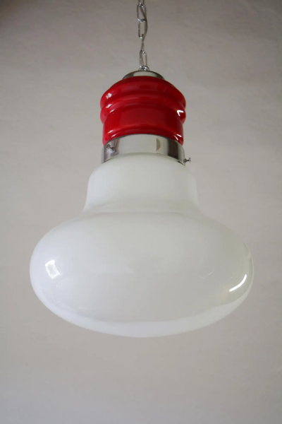 Italian Space Age Pendant Ceiling Lamp Red Color Murano Glass by Mazzega 1970s