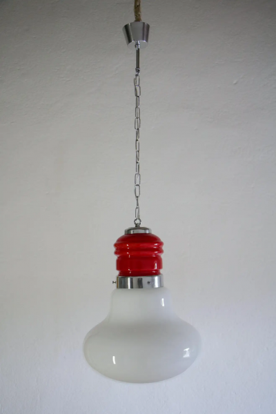 Italian Space Age Pendant Ceiling Lamp Red Color Murano Glass by Mazzega 1970s