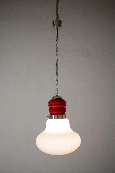Italian Space Age Pendant Ceiling Lamp Red Color Murano Glass by Mazzega 1970s