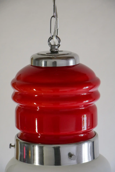 Italian Space Age Pendant Ceiling Lamp Red Color Murano Glass by Mazzega 1970s