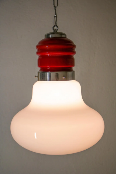 Italian Space Age Pendant Ceiling Lamp Red Color Murano Glass by Mazzega 1970s