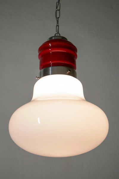 Italian Space Age Pendant Ceiling Lamp Red Color Murano Glass by Mazzega 1970s