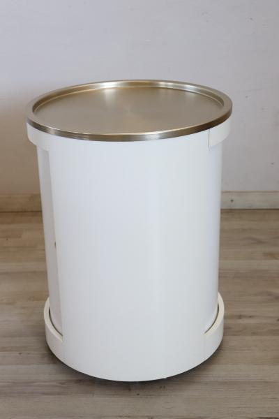 Italian Space Age White Bar Cart on Wheels with Sliding Door 1960s