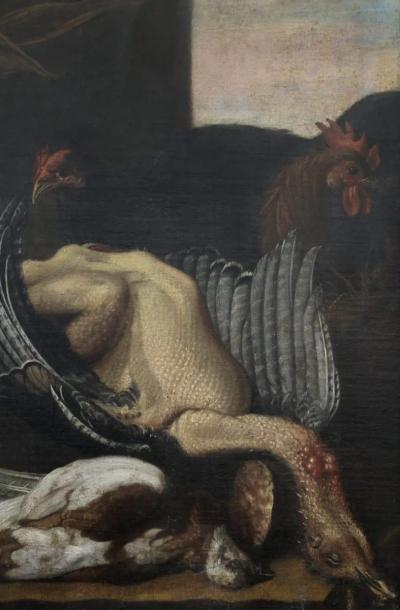 Italian Still Life Painting of a Cat with Game