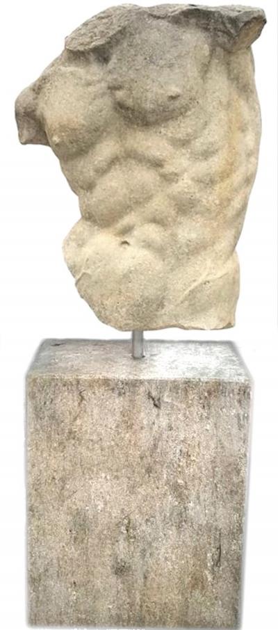 Italian Stone Sculpture of Classical Torso with Base