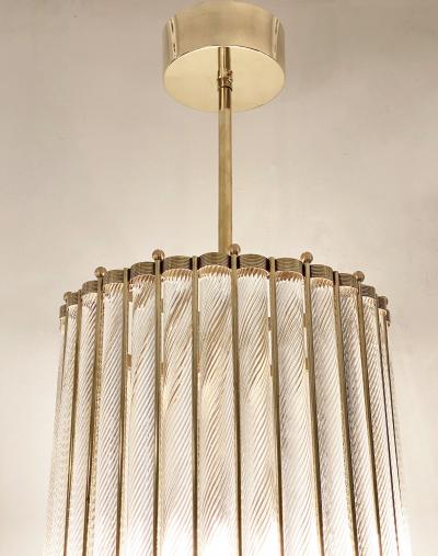 Italian Tall Crystal Twisted Murano Glass Brass Lantern Pendant Chandelier