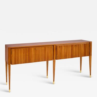 Italian Tall Narrow Cabinet with Rippled Doors 1950s