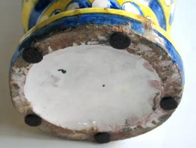 Italian Tin Glazed Earthenware Polychrome Majolica Double Handled Vase