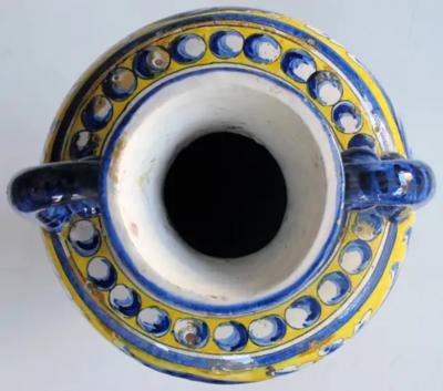 Italian Tin Glazed Earthenware Polychrome Majolica Double Handled Vase