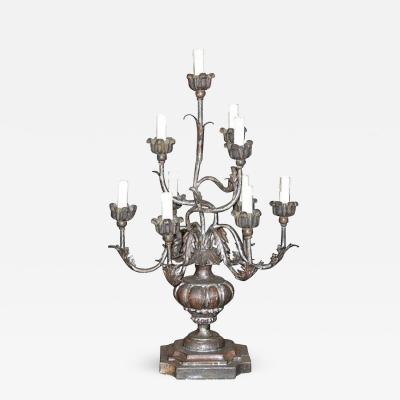 Italian Tole and Silver Giltwood Lamp