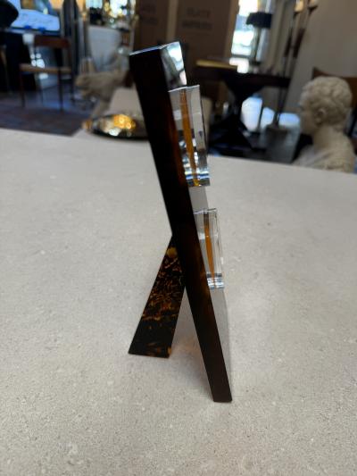 Italian Tortoiseshell Lucite Double Picture Frame 1970s