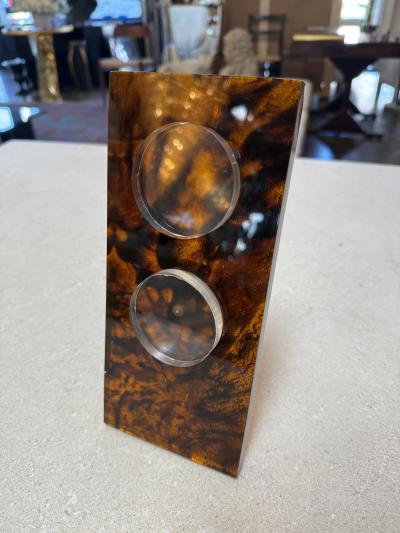 Italian Tortoiseshell Lucite Double Picture Frame 1970s