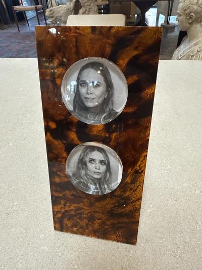 Italian Tortoiseshell Lucite Double Picture Frame 1970s