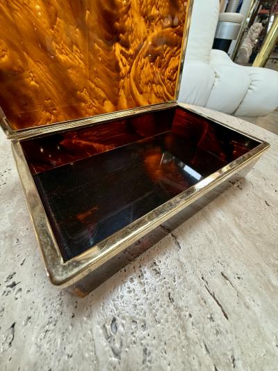 Italian Tortoiseshell Lucite and Brass Decorative Box 1970s