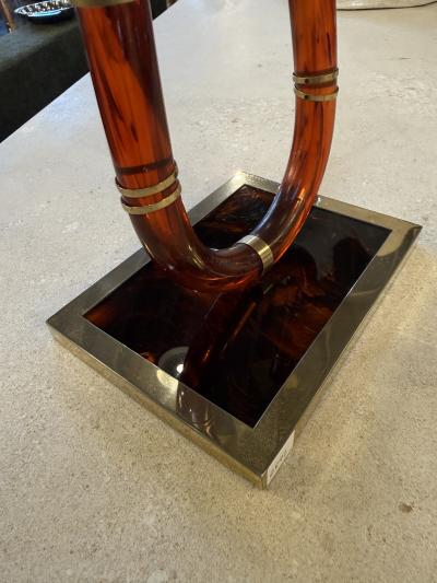 Italian Tortoiseshell Lucite and Brass Double Candlestick 1970s