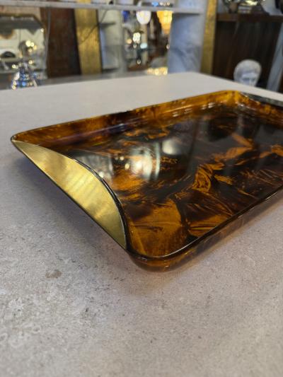 Italian Tortoiseshell Lucite and Brass Tray 1970s