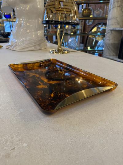 Italian Tortoiseshell Lucite and Brass Tray 1970s