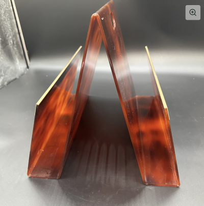 Italian Tortoiseshell Plexiglass Brass Magazine Rack 1980s