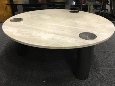 Italian Travertine Coffee Table or Center Table with Chrome Pillars