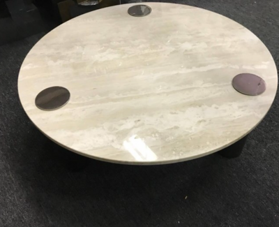 Italian Travertine Coffee Table or Center Table with Chrome Pillars