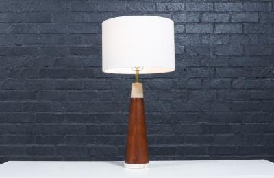 Italian Travertine Walnut Cone Style Table Lamp