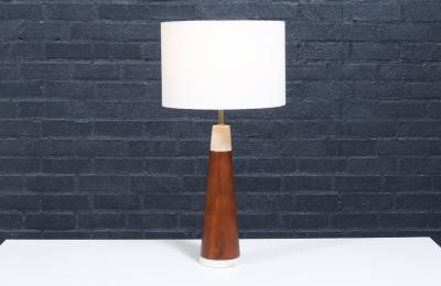 Italian Travertine Walnut Cone Style Table Lamp