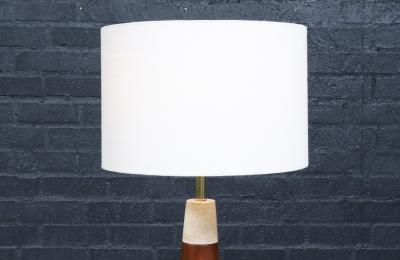 Italian Travertine Walnut Cone Style Table Lamp