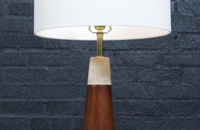 Italian Travertine Walnut Cone Style Table Lamp