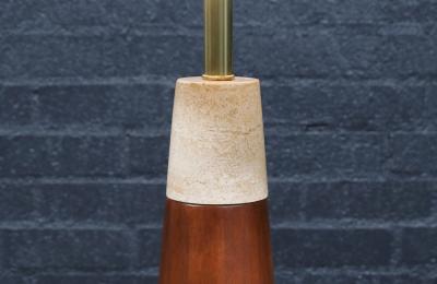 Italian Travertine Walnut Cone Style Table Lamp