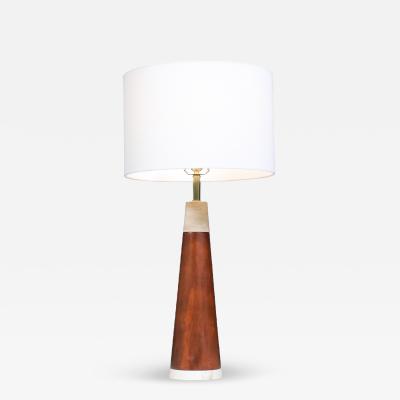 Italian Travertine Walnut Cone Style Table Lamp