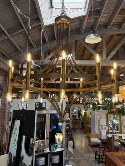 Italian Twelve Light Bronze Chandelier Mid Century Modern circa 1970s