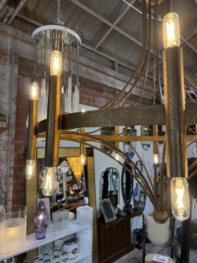 Italian Twelve Light Bronze Chandelier Mid Century Modern circa 1970s