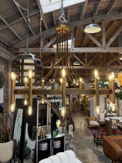 Italian Twelve Light Bronze Chandelier Mid Century Modern circa 1970s