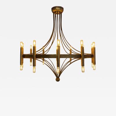 Italian Twelve Light Bronze Chandelier Mid Century Modern circa 1970s