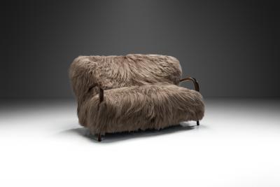 Italian Two Seater Sofa with Longhair Sheepskin Italy ca 1940s