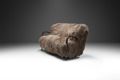 Italian Two Seater Sofa with Longhair Sheepskin Italy ca 1940s