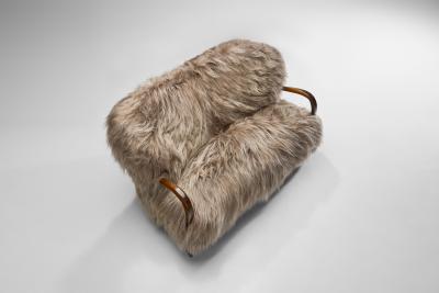 Italian Two Seater Sofa with Longhair Sheepskin Italy ca 1940s