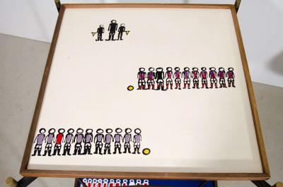 Italian Two Tiered Wheeled Cart with Painted Soccer Figures
