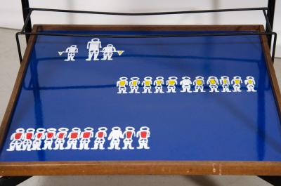 Italian Two Tiered Wheeled Cart with Painted Soccer Figures