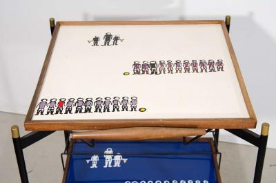 Italian Two Tiered Wheeled Cart with Painted Soccer Figures