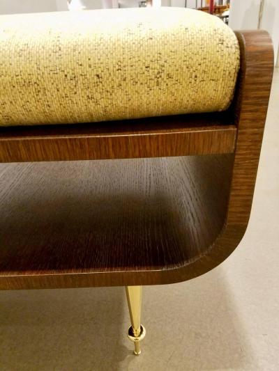 Italian Two tier Brown Wood Bench or Coffee Table with Brass Legs