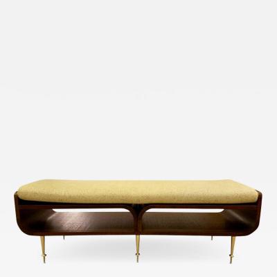 Italian Two tier Brown Wood Bench or Coffee Table with Brass Legs
