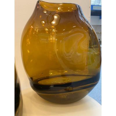 Italian Unique Artistic Murano Glass Vases Amber Fume